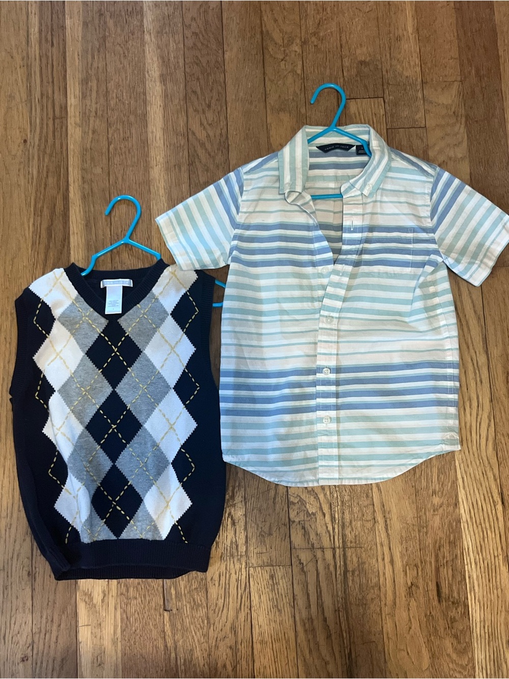 Janie & Jack Boys Bundle Argyle Sweater Vest and Stripe Short Sleeve Button Down
